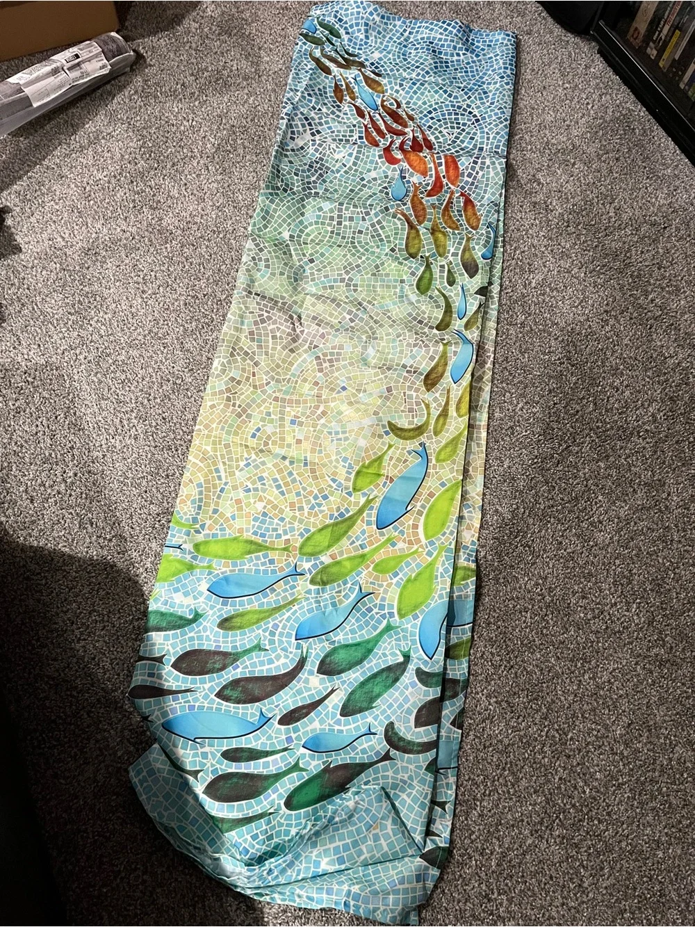 Blue Green Mosaic Print shower curtain